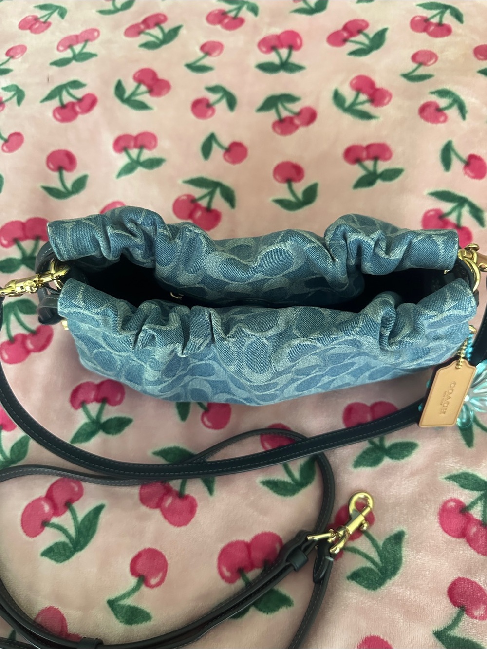 Coach Light Blue Denim Signature Ruched Shoulder Bag - Picture 10 of 11